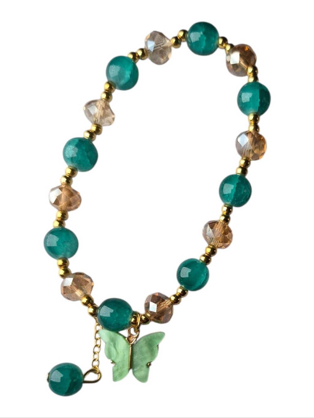 Green Butterfly Beaded Bracelet NWOT